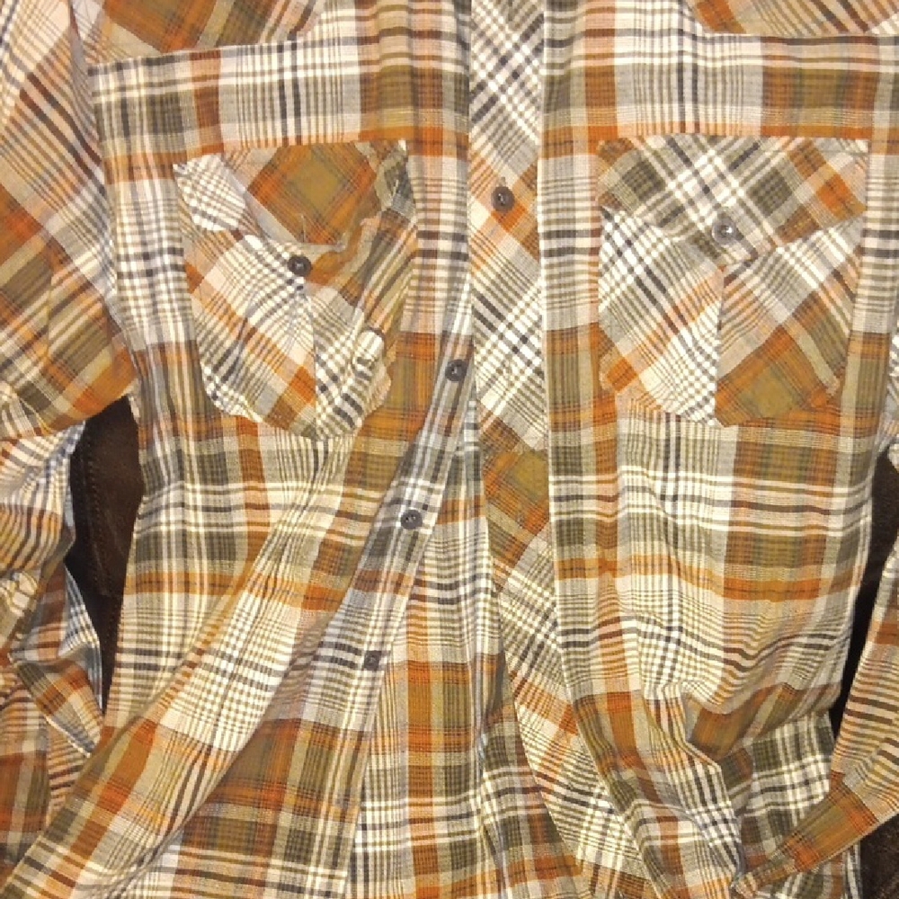 Men's Plaid Shirt - Brown and Orange